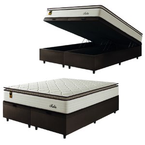 Cama Box Baú Casal Queen Colchão Molas Ensacadas com Pillow Malta Cáqui Suede Hellen