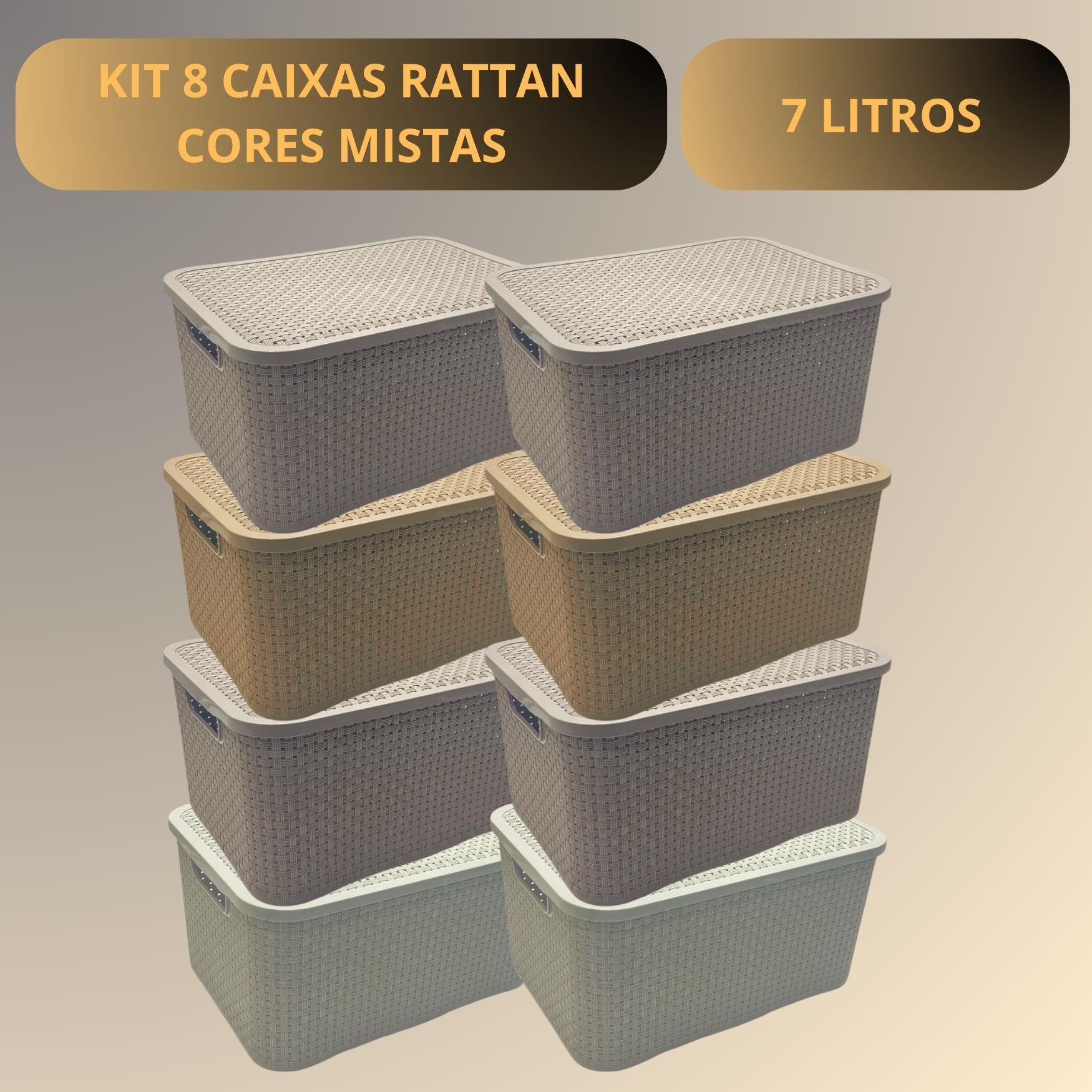 Kit 8 Caixas Organizadoras Multiuso Rattan 7 Lts com Tampa - 3