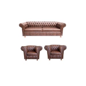 1 Sofá 2m + 2 Poltronas Chesterfield Luiz Xv Corano Marrom / Barbearia, Escritório , Recepção