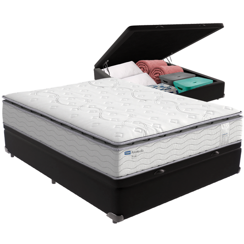 Cama Box Baú Preto e Colchão Amsterdã Molas Ensacadas Casal Probel