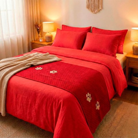 Peseira Cama Casal Queen Impermeável para Pet: Vermelho