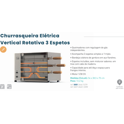 Churrasqueira Vertical Elétrica Rotativa Aço Inox 3 Espetos:110V - 2