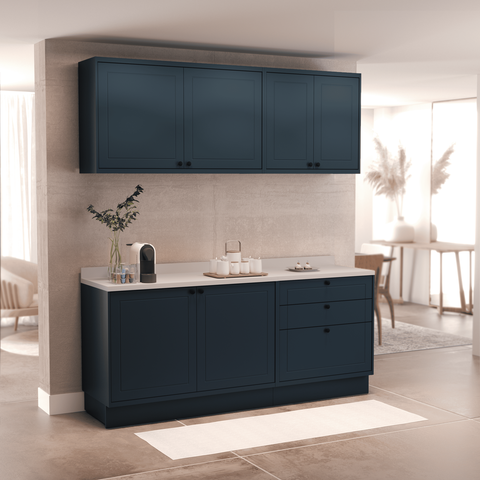 Cozinha Compacta Modulada 6 Portas 3 Gavetas 100% MDF 2 Tampos Sevilha Azul/Órion