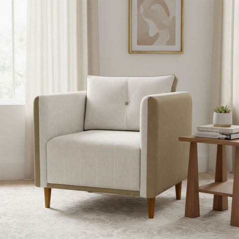 Poltrona Decorativa Aviv para Sala Escritório Recepção Luxo Linho Premium Easy Clean Corino Premium
