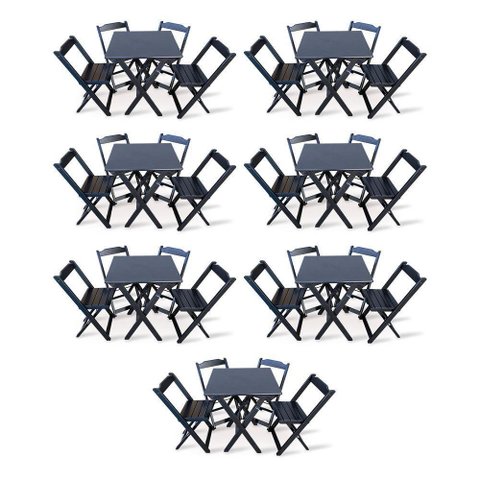 Kit 7 Conjunto Com Jogo De Mesa 60x60 Com 4 Cadeiras Dobráveis Preto