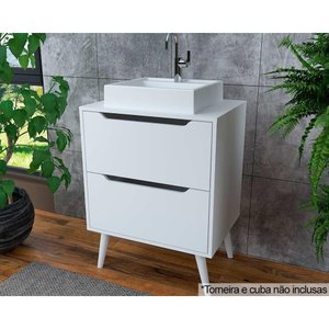 Bancada de Banheiro C/ Pés Bn3639 S/ Cuba C/ 2 Gavetas 60cm Branco - Tecno Mobili
