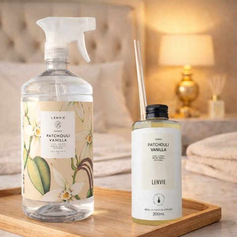 Kit Patchouli Vanilla – Água Perfumada 1l + Refil para Difusor 200ml- Lenvie