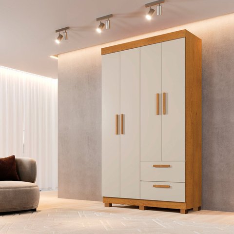 Guarda-Roupa 4 Portas 2 Gavetas 100% MDF Flórida Yescasa Branco/Cinamomo/Off White
