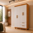 Ver imagem 1 de Guarda-Roupa 4 Portas 2 Gavetas 100% MDF Flórida Yescasa Branco/Cinamomo/Off White