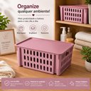 Ver imagem 3 de Caixa Organizadora Infantil Empilhavel Rosa Cesto 7,4L Gaveteiro Vazado com Tampa Multiuso Guarda Ro