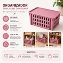 Ver imagem 7 de Caixa Organizadora Infantil Empilhavel Rosa Cesto 7,4L Gaveteiro Vazado com Tampa Multiuso Guarda Ro