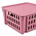 Ver imagem 5 de Caixa Organizadora Infantil Empilhavel Rosa Cesto 7,4L Gaveteiro Vazado com Tampa Multiuso Guarda Ro