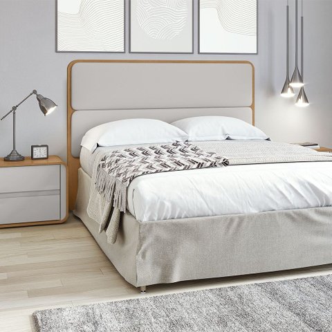 Cabeceira Casal Loop Amendoa Clean Tecido Corano Bege Lopas