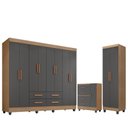 Ver imagem 1 de Guarda Roupa Casal Porto Com cômoda Lite 4 Gavetas 01 Porta E armário Multiuso Lite Nature Cinza – M
