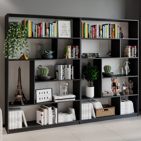 Kit 2 Estante para Livros 180cmx240cm 4 Prateleiras Seattle Yescasa