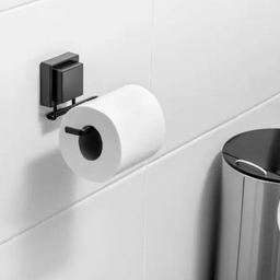 Suporte Porta Papel Higiênico Fixação Ventosa Quadrado Preto Fosco Future - 4