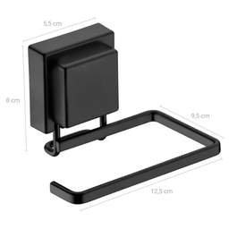 Suporte Porta Papel Higiênico Fixação Ventosa Quadrado Preto Fosco Future - 2