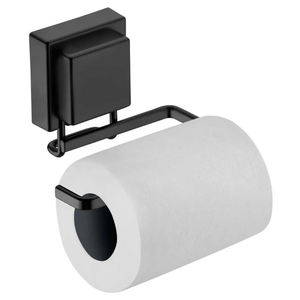 Suporte Porta Papel Higiênico Fixação Ventosa Quadrado Preto Fosco Future
