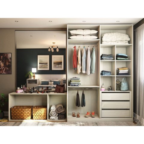 Guarda Roupa Closet Modulado sem Portas 2 Peças, 3 Gavetas, 2 Cabideiros Prime Luciane Móveis