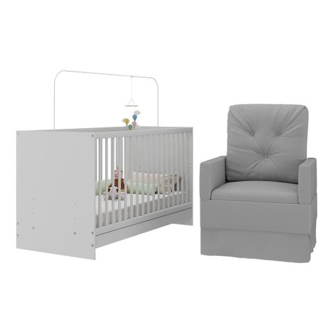 Berço 3 em 1 com Colchão e Poltrona Amamentação Multimóveis Mp4150 Branco/cinza