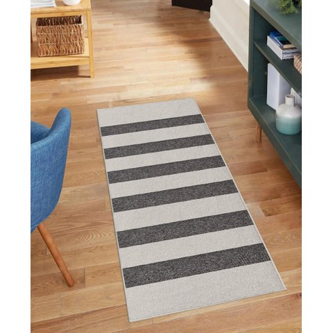 Tapete Passadeira Boho Listrado 43x140cm Areia/Tabaco - Antiderrapante FASTLAR