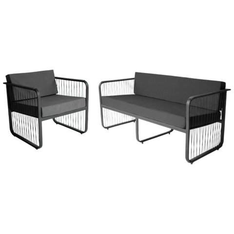 Conjunto 1 Namoradeira e 1 Poltrona Área Externa Santiago em Alumínio e Fibra Sintética Acesse Móvei