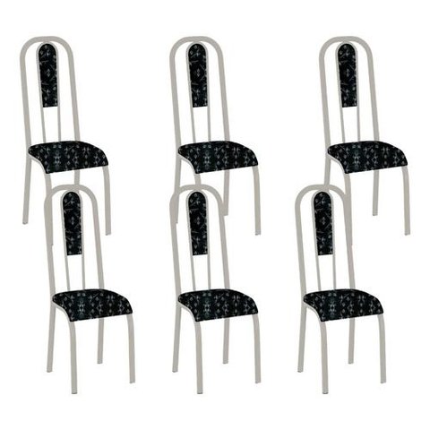 Kit 6 Cadeiras Madri Corino Preto Lirio Tubo Champanhe