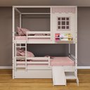 Ver imagem 1 de Treliche Casinha Reta com Grade Removível e Escorregador Madeira Maciça Branco/ Rosa Housin