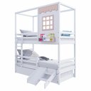 Ver imagem 2 de Treliche Casinha Reta com Grade Removível e Escorregador Madeira Maciça Branco/ Rosa Housin