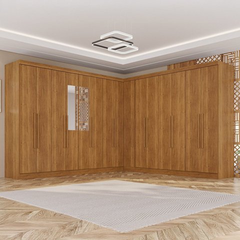 Guarda-Roupa de Canto Modulado com Espelho 15 Portas 6 Gavetas Inglaterra Marrom/Cinamomo