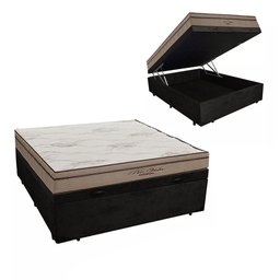 Cama Box Baú Casal Suede + Colchão Molas Ensacadas Pró Vida 73X138X188:Preto - 1