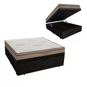 Cama Box Baú Casal Suede + Colchão Molas Ensacadas Pró Vida 73X138X188:Preto