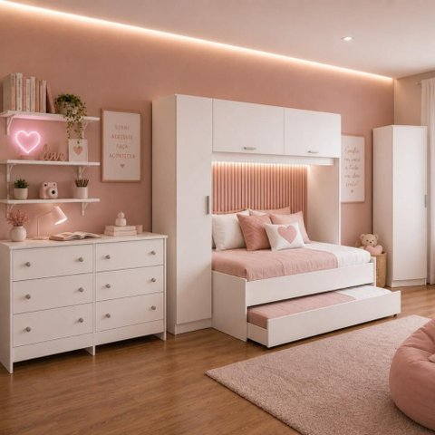 Quarto Infantil Modulado Bicama com Guarda-Roupa/Cômoda/Sapateira Pulse Multimóveis MP4856 Branco