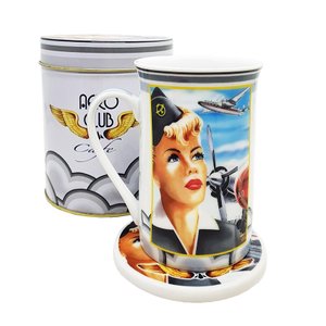 Caneca Cerâmica C/ Descanso Lata Presente Aero Club