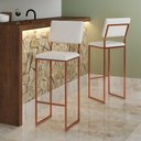 Ver imagem 1 de Banqueta com Encosto Nina Alta Industrial para Bar Cozinha Bancada Assento em Corino - Cobre/branco