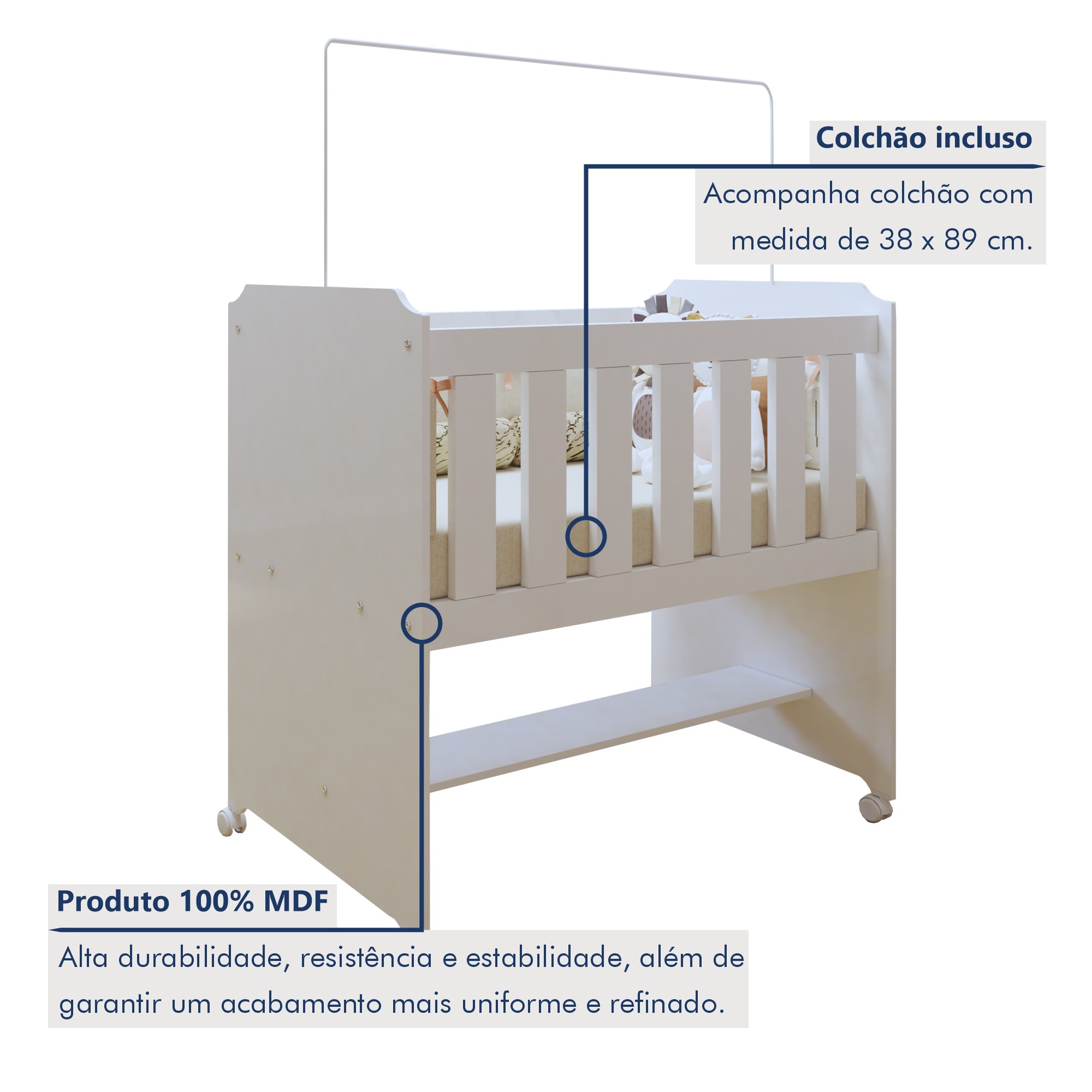 Mini berço 100% MDF com Colchão Yescasa - 2