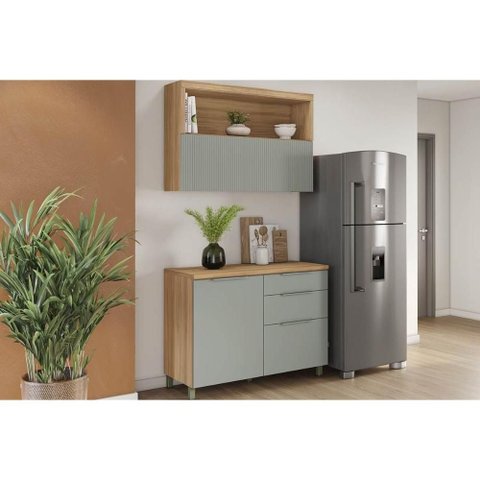 Cozinha Modulada Completa Marquesa 2 Peças (1aéreo+1balcão) C2p29 Nature/verde - Nesher