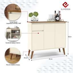 Aparador Buffet Veneza Off White Madeira Cozinha Sala EJ Móveis - 5