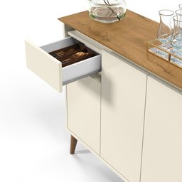 Aparador Buffet Veneza Off White Madeira Cozinha Sala EJ Móveis - 4