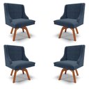 Ver imagem 1 de Kit 4 Cadeiras Decorativas Sala de Jantar Base Giratória de Madeira Firenze Suede Azul Marinho/Natur