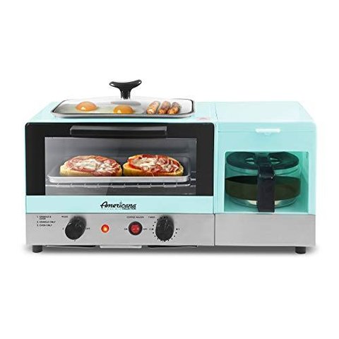 Elite Gourmet Americana 3-em-1 Toaster, Café e Grelha 2 Fatias Azul