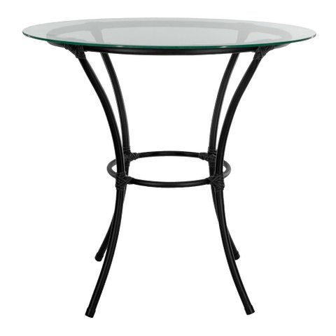 Mesa para Área Externa Redonda Happy Hour de Aço e Fibra Sintética e Vidro 80 Cm Acesse Móveis