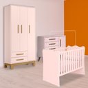 Ver imagem 1 de Conjunto Berço, Cômoda Sapateira Retrô e Guarda Roupa Slim Rosa