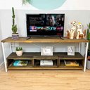 Ver imagem 1 de Rack de Tv Industrial de Ferro e Madeira Style Square 3 Nichos Uno Tabaco e Branco