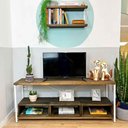 Ver imagem 3 de Rack de Tv Industrial de Ferro e Madeira Style Square 3 Nichos Uno Tabaco e Branco