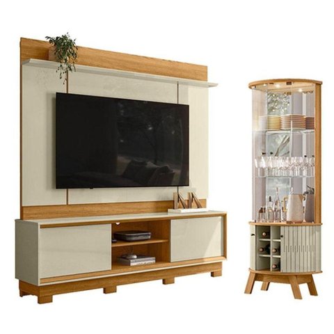 Estante Home Theater Siena com Pés com Cristaleira Marina Cumaru Opala - Madetec