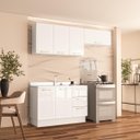 Ver imagem 1 de Cozinha Amara 3 Peças 200x224,5cm Armários Aéreos Balcão com Rodapé Branco 250081