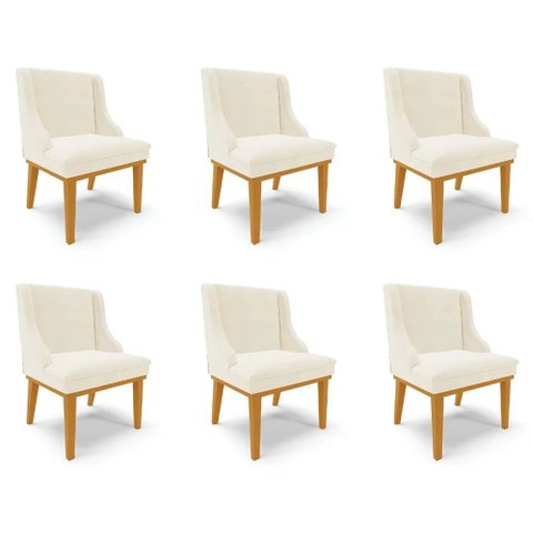 Kit 6 Cadeiras Decorativas Sala de Jantar Base Fixa de Madeira Firenze Veludo Bege/castanho