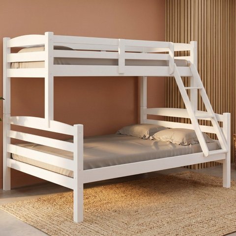 Cama Beliche Casal Solteiro Madeira Pinus Alta Resistência:Branco