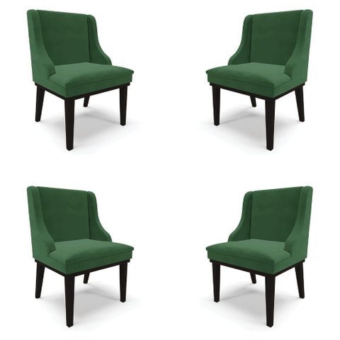 Kit 4 Cadeiras Decorativas Sala de Jantar Base Fixa de Madeira Firenze Veludo Verde/preto G19